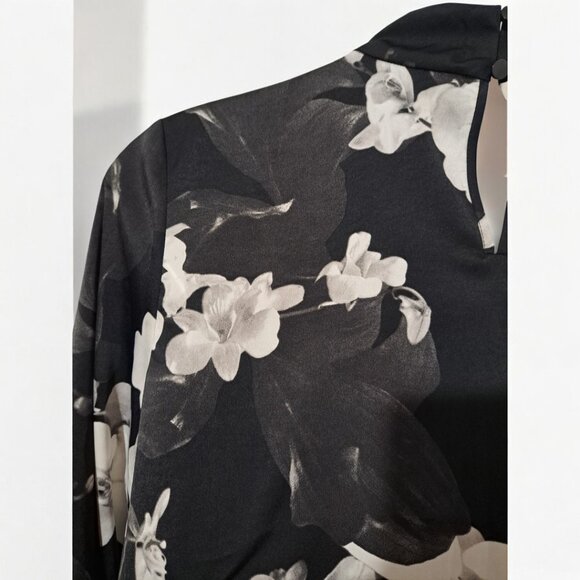 Worthington Satin Black & White Orchids 4 Long sleeve Blouse Petite XXL - Picture 9 of 16